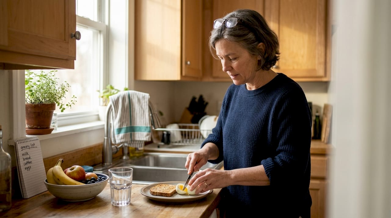 Woman preparing healthy breakfast in kitchen