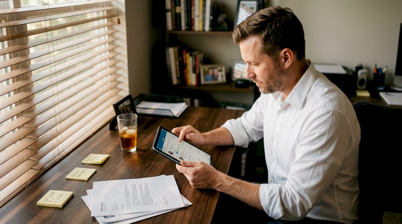 Marketing executive reviewing candidate profiles