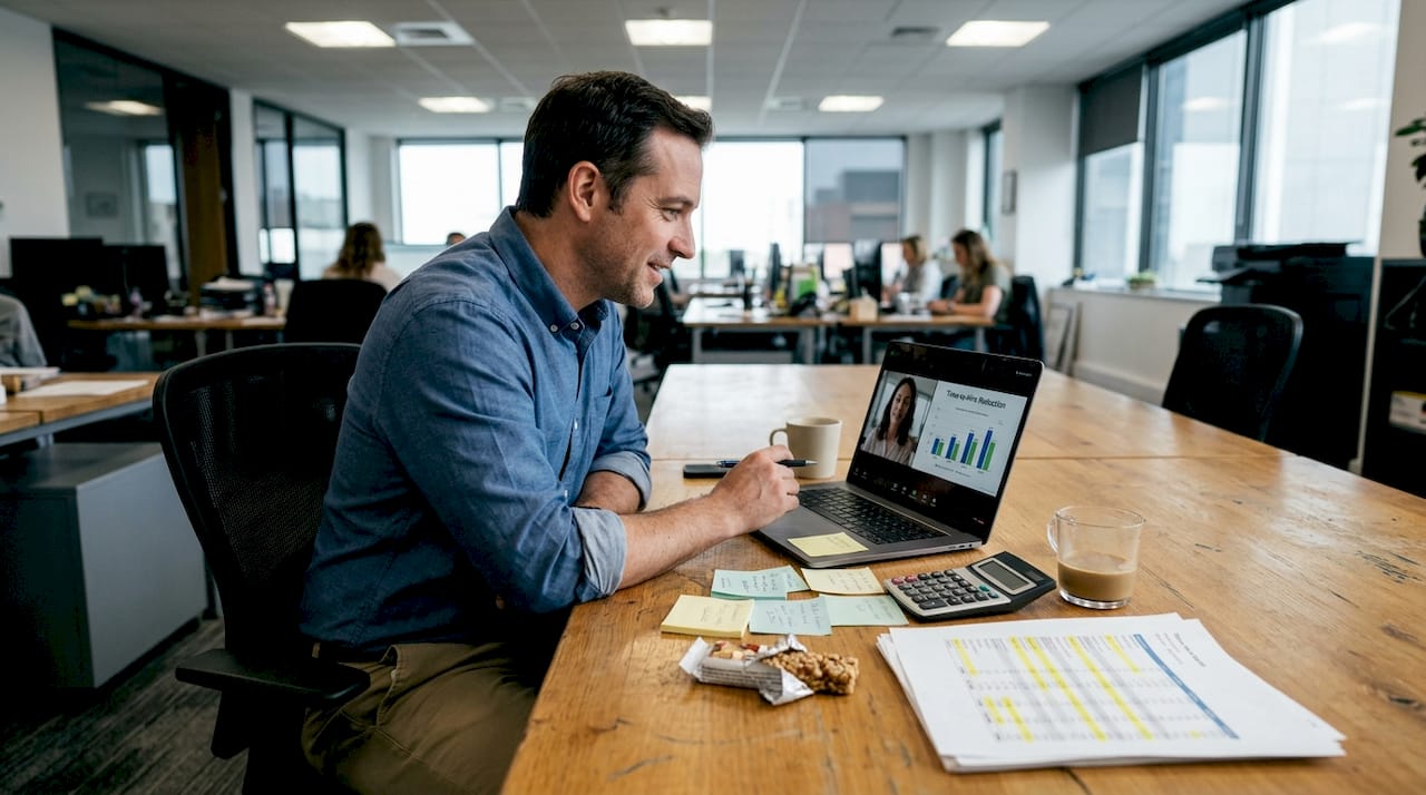 Colleagues review hiring metrics and charts remotely