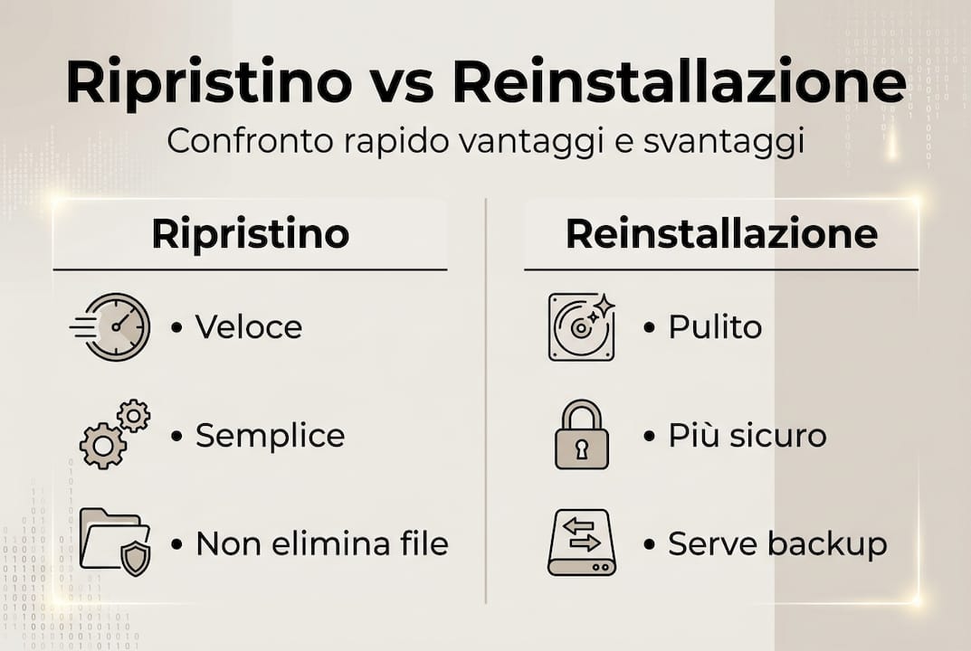 Infografica: differenze tra ripristino e reinstallazione