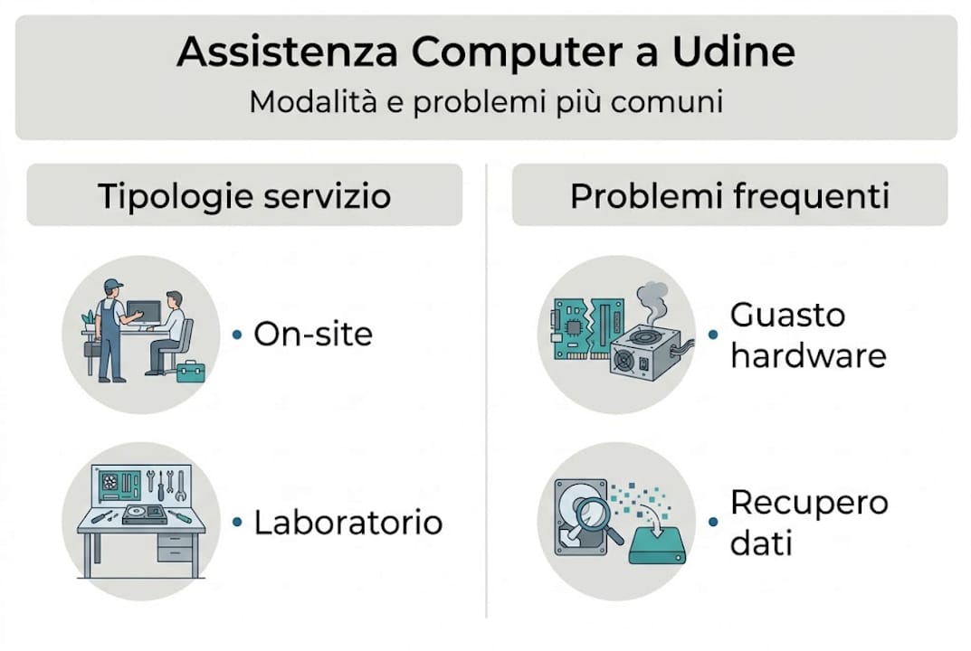 Infografica: le principali tipologie di assistenza e i problemi più comuni del computer
