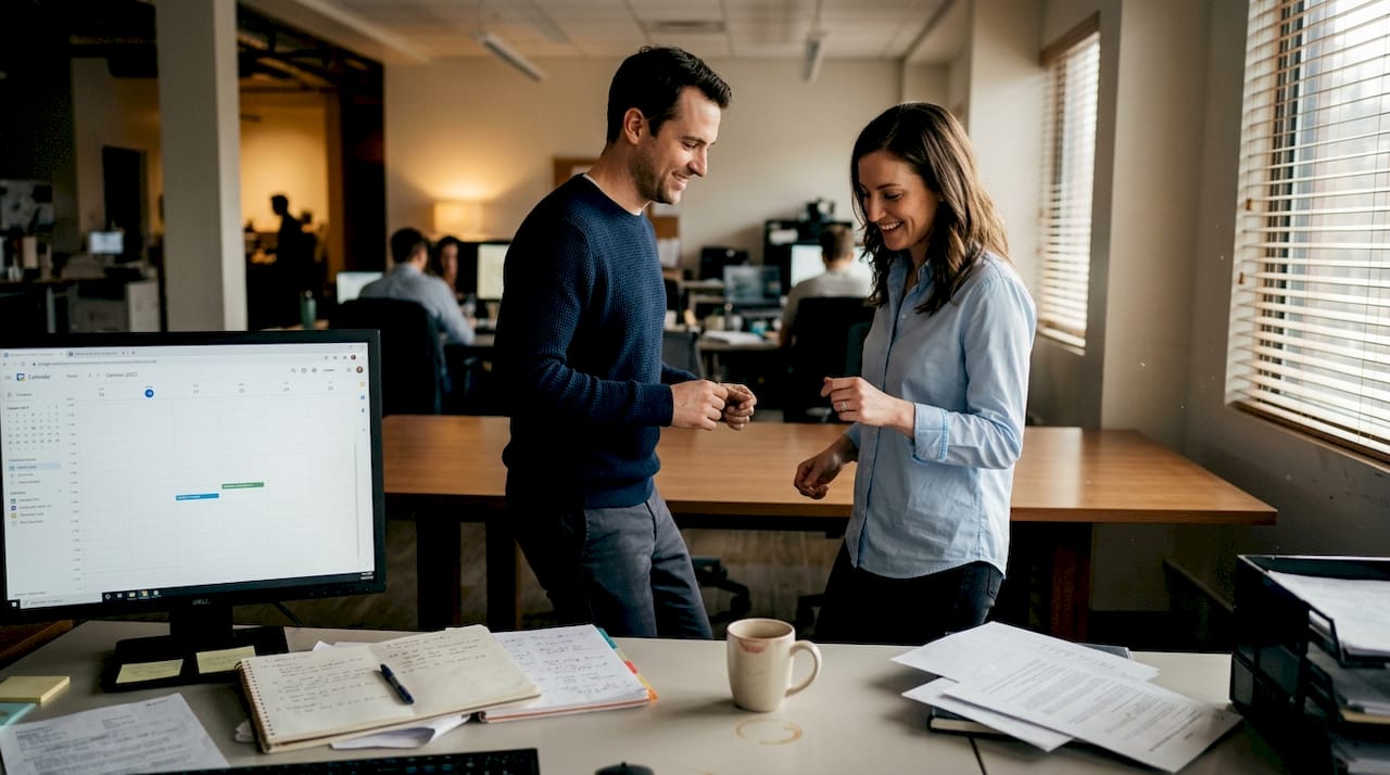 Coworkers energy boost while salsa dancing
