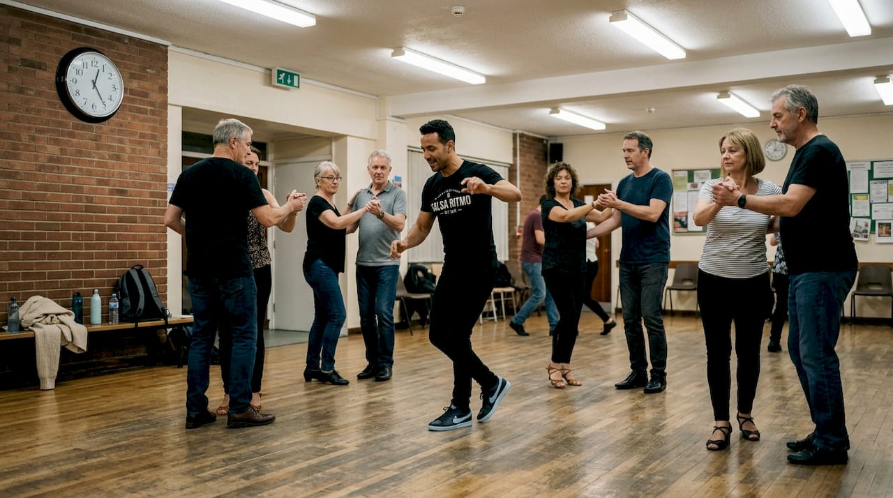 Group learning Cuban salsa steps together