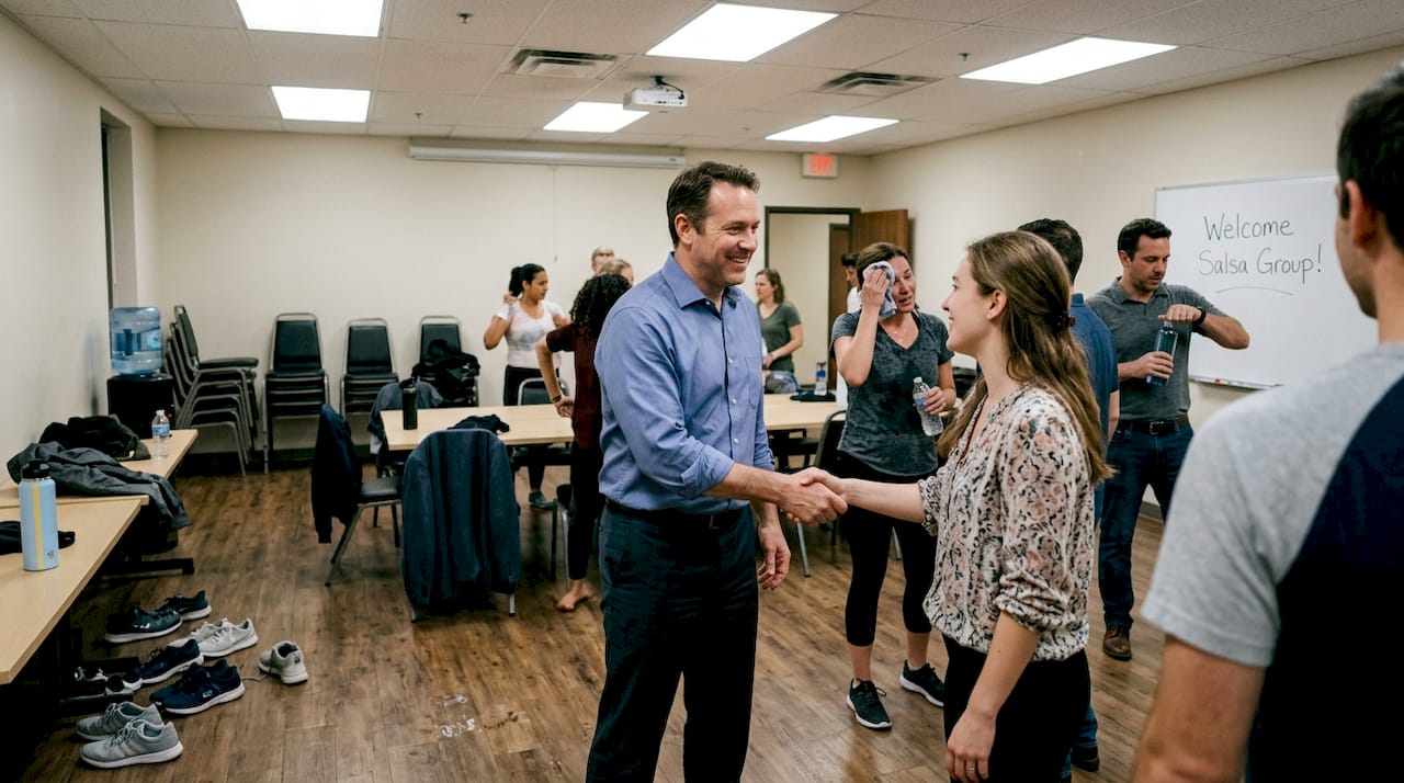 Salsa group connecting after team event