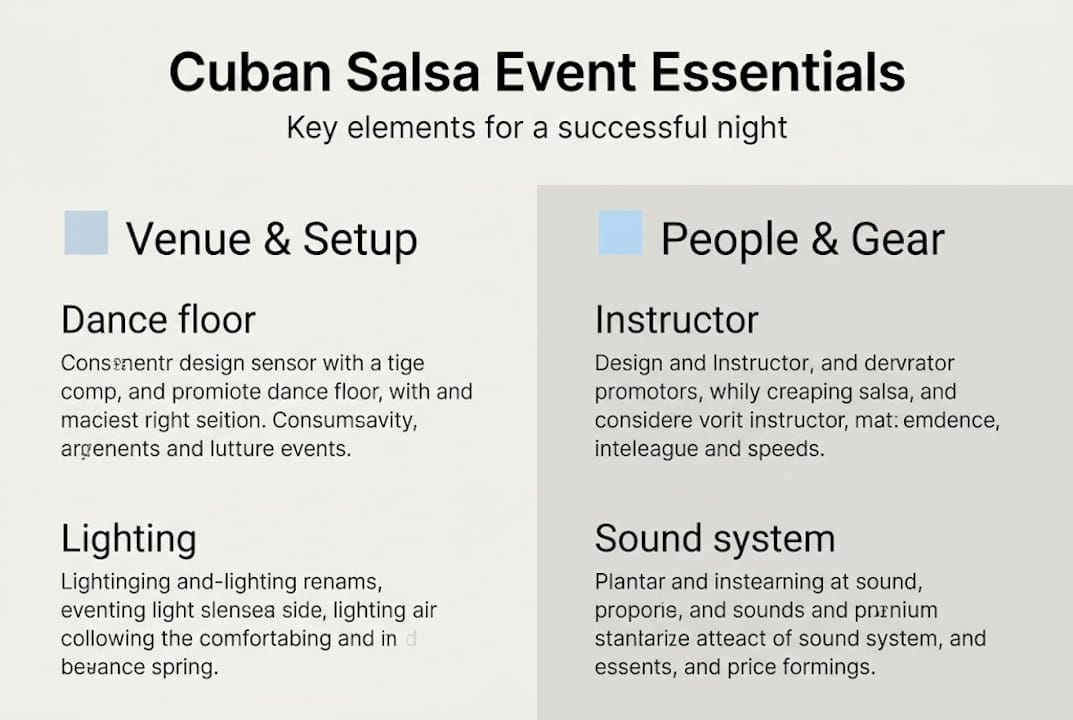 Infographic outlining Cuban salsa event essentials