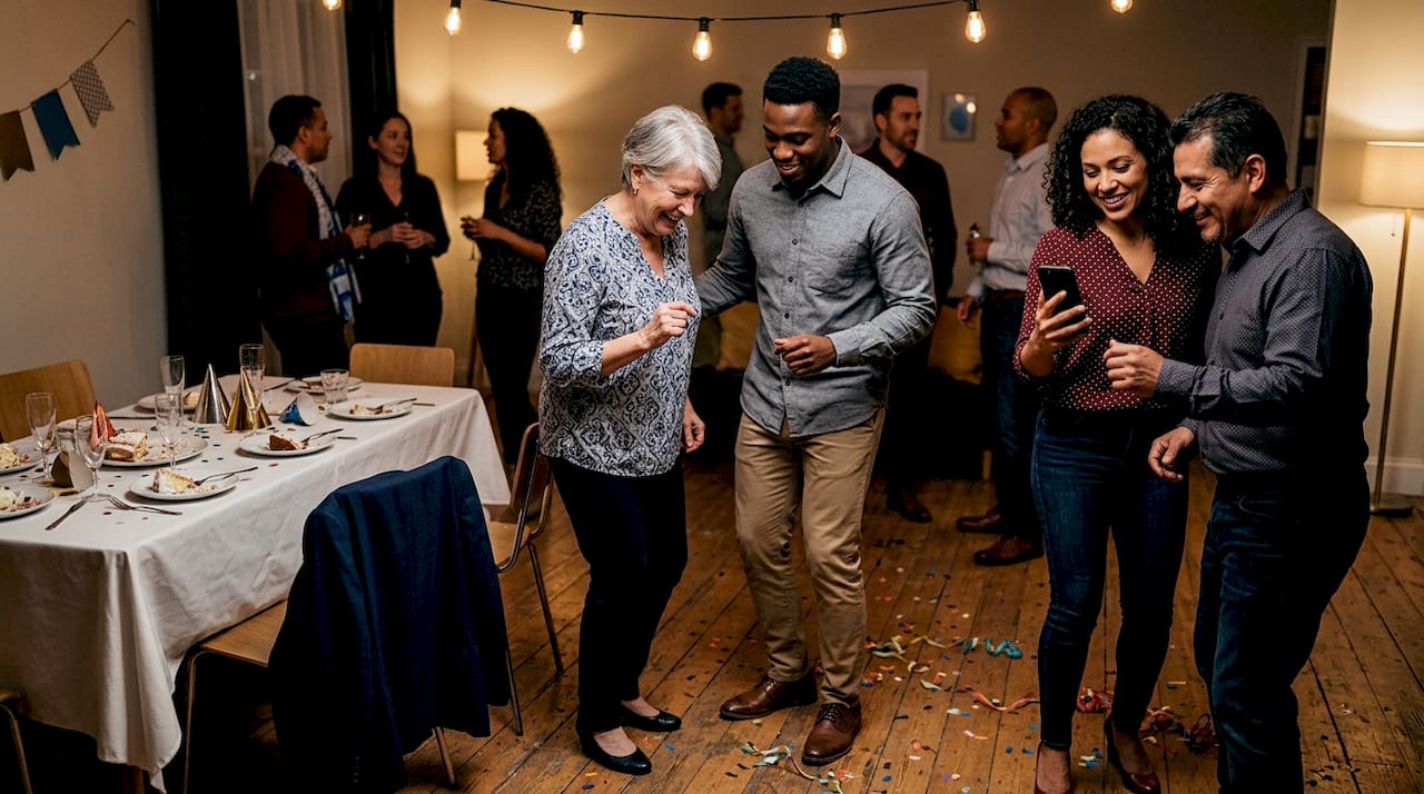 Party guests practicing salsa steps together