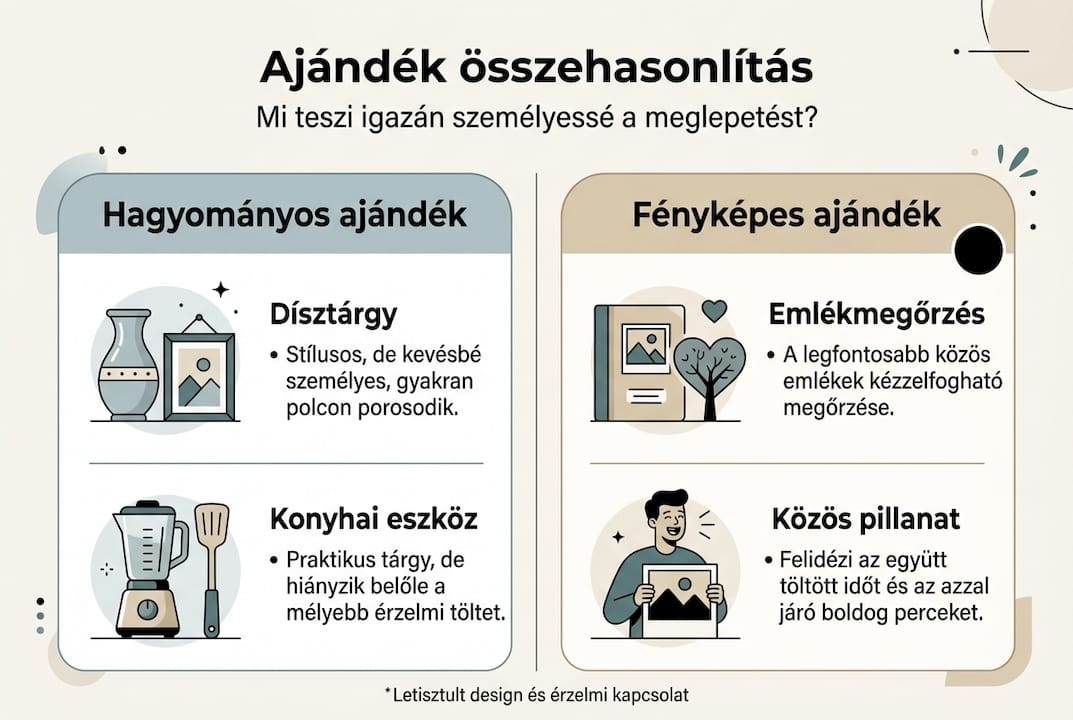 Infografika: klasszikus ajándékötletek és személyre szabott, fényképes meglepetések