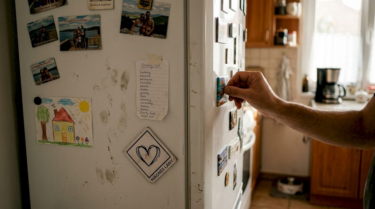 Régi emlékek és friss szerzemények a családi hűtő ajtaján sorakozó mágneseken