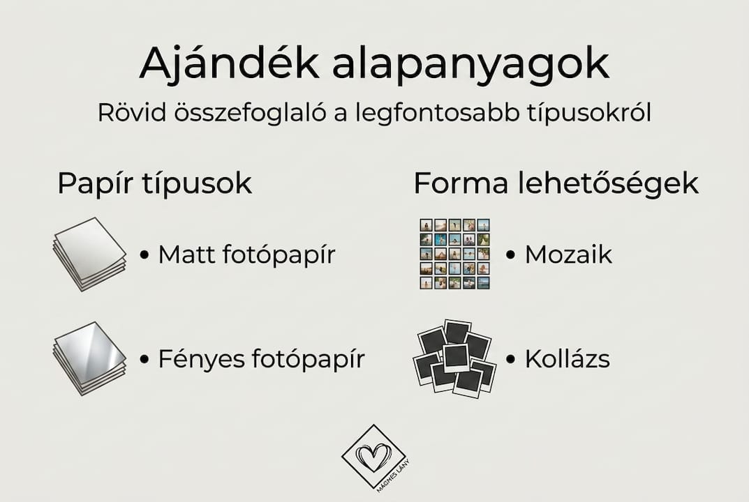 Ajándékkészítéshez használható alapanyagok – áttekintő infografika
