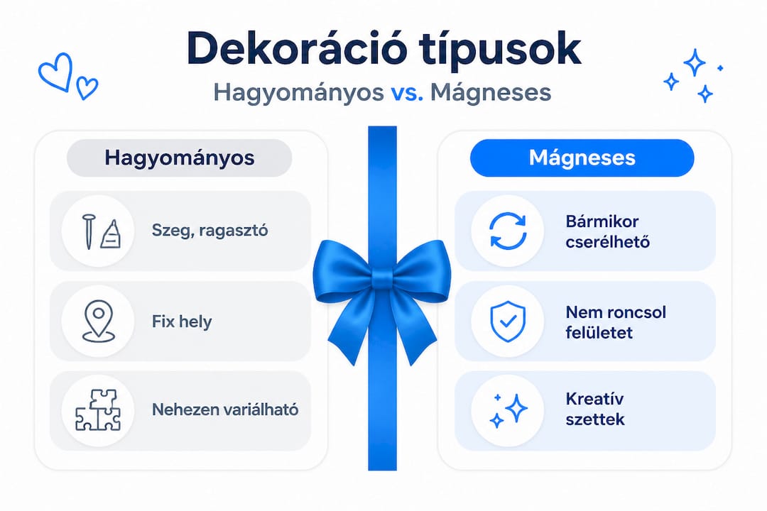 Mágneses és hagyományos dekorációk előnyei és hátrányai – szemléletes infografika