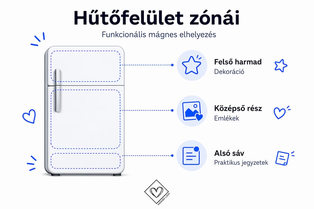 Hűtőszekrény zónáinak áttekintése – szemléletes infografika hűtőmágnesekkel