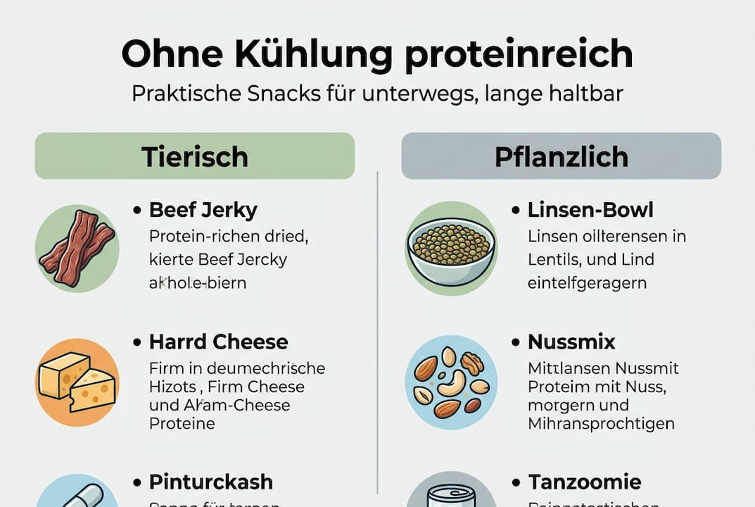 Infografik: Eiweißreiche Snacks für unterwegs – ganz ohne Kühlschrank