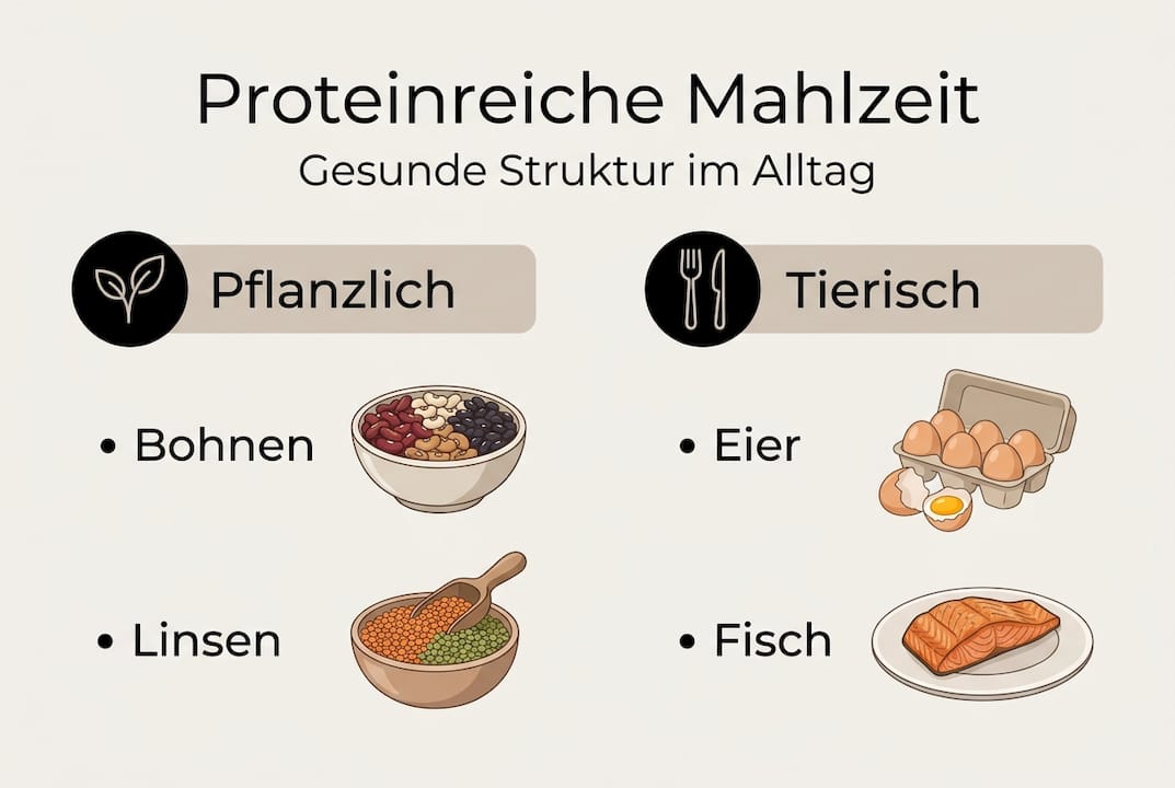 Infografik: Gesunde und eiweißreiche Mahlzeiten auf einen Blick