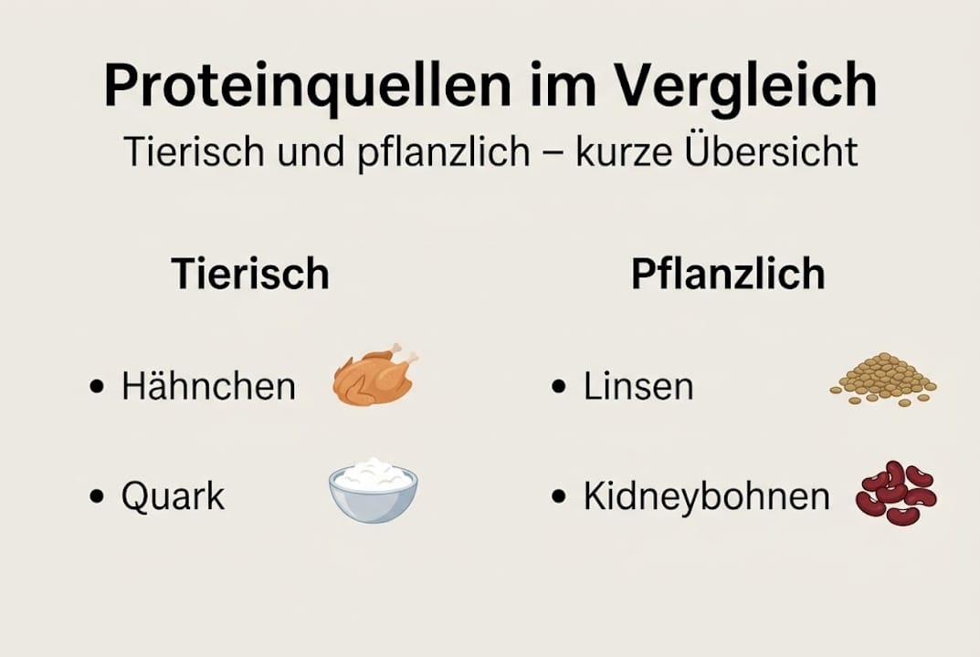 Infografik: Tierische und pflanzliche Proteinquellen im Überblick
