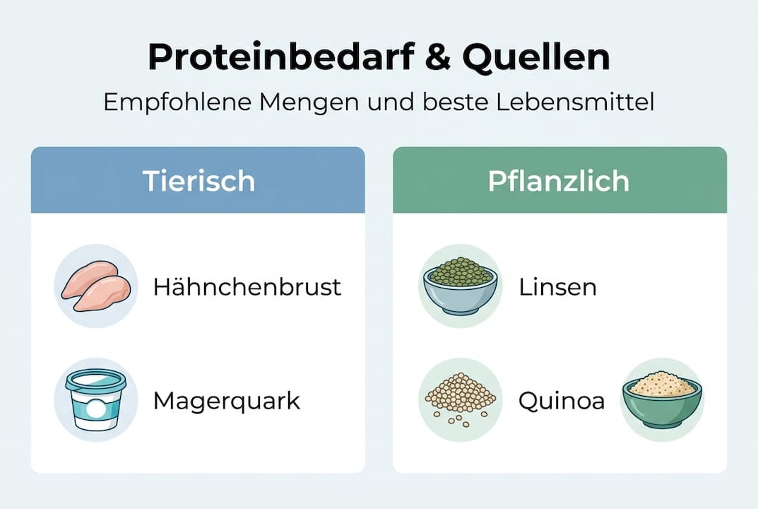 Infografik: Wie viel Eiweiß braucht der Körper – und in welchen Lebensmitteln steckt es?