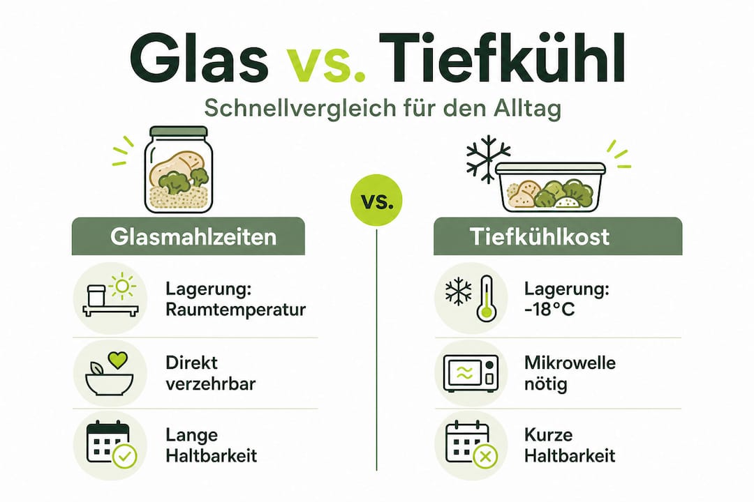 Infografik: Glasmahlzeiten versus Tiefkühlgerichte – ein direkter Vergleich