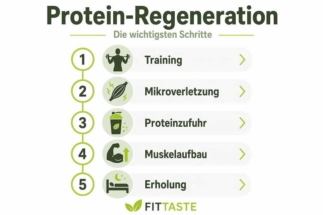 Infografik: So unterstützt du die Proteinregeneration nach dem Training – Schritt für Schritt