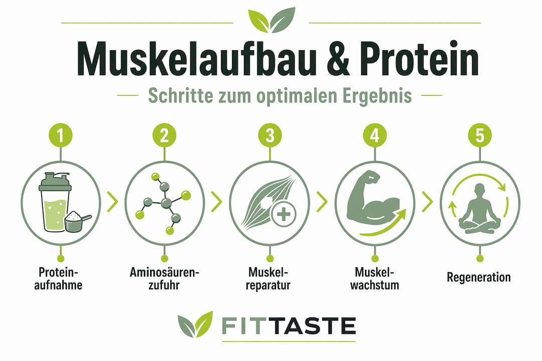 So unterstützt Protein deinen Muskelaufbau – die fünf wichtigsten Schritte auf einen Blick (Infografik)