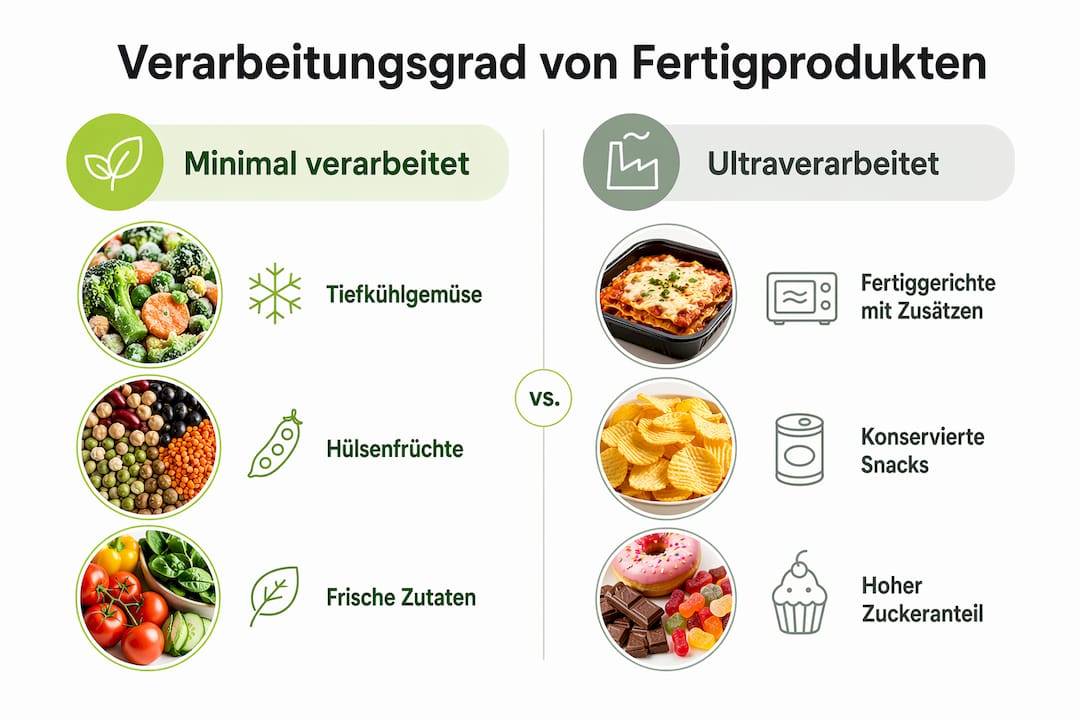 Grafische Übersicht zum Anteil und zur Verarbeitungstiefe von Fertigprodukten
