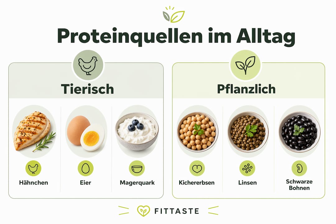 Grafik: Tierische vs. pflanzliche Proteinquellen im Überblick