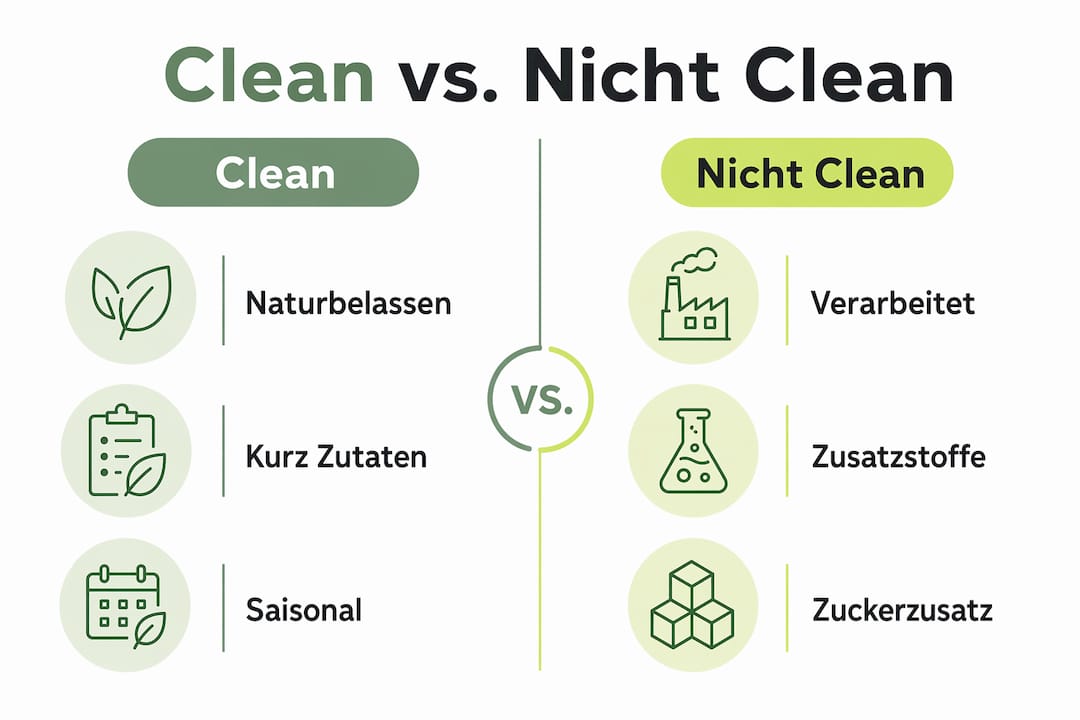 Vergleichende Infografik: Clean Eating vs. herkömmliche Lebensmittel