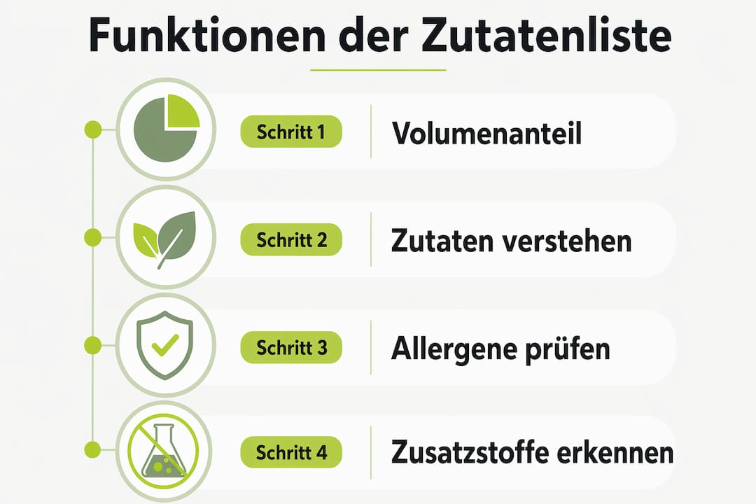 Die Infografik veranschaulicht, welche Anforderungen und Funktionen eine Zutatenliste erfüllen muss.