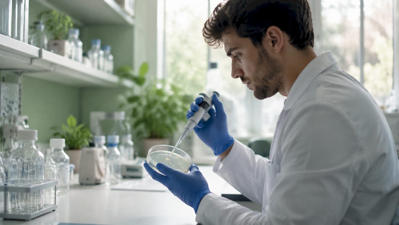 Im Labor überprüft ein Labortechniker verschiedene Zusatzstoffe auf ihre Eigenschaften und Zusammensetzung.