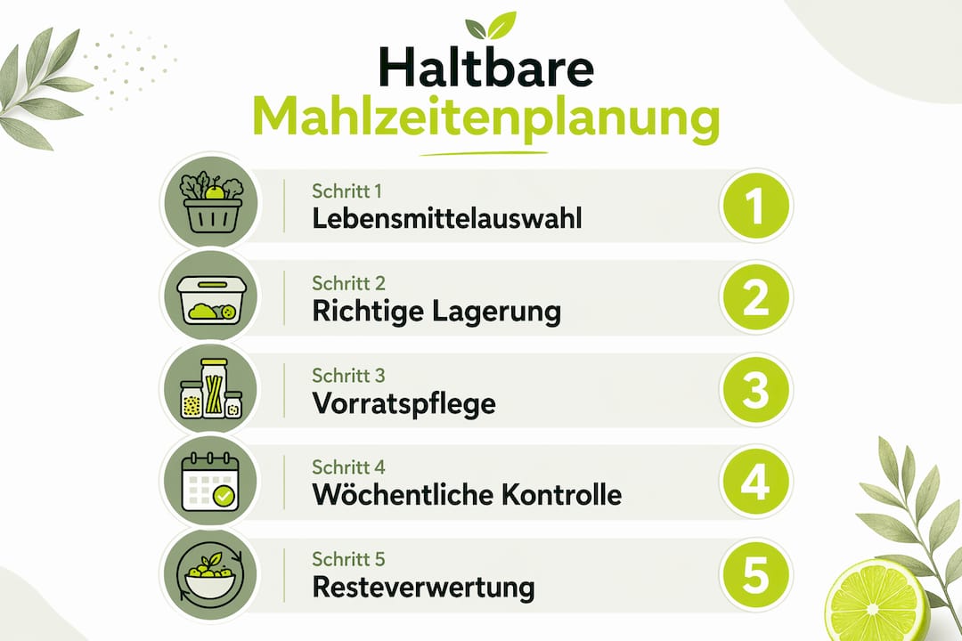 Grafik: Fünf praktische Schritte für eine nachhaltige und langfristige Essensplanung
