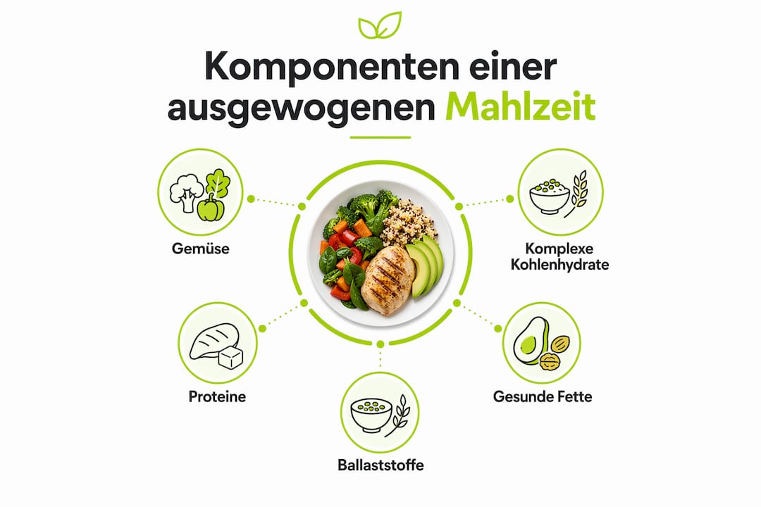 Infografik: Die wichtigsten Bausteine einer ausgewogenen Ernährung auf einen Blick