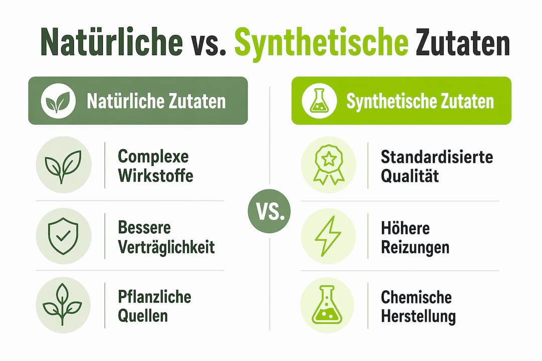 Infografik: Natürliche und synthetische Zutaten im Vergleich – die jeweiligen Vorteile auf einen Blick