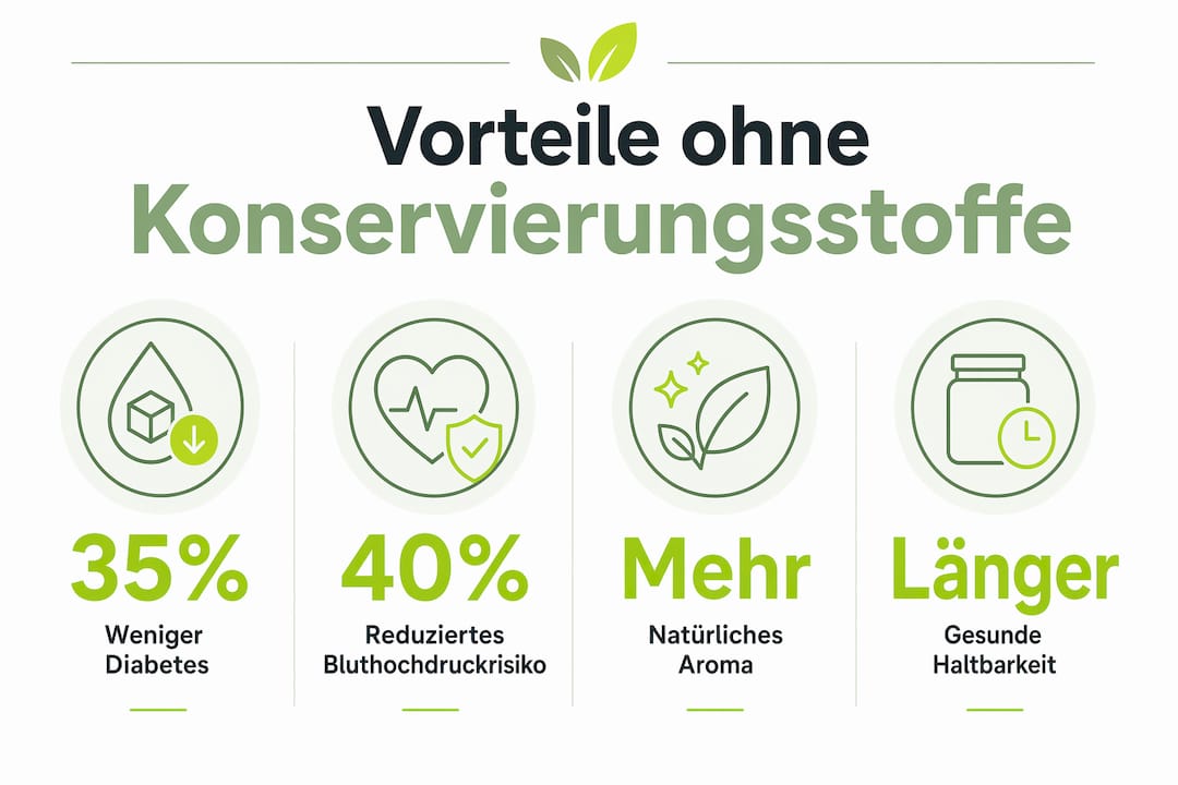 Diese Infografik veranschaulicht die Vorteile von Produkten ohne Zusatz von Konservierungsstoffen.