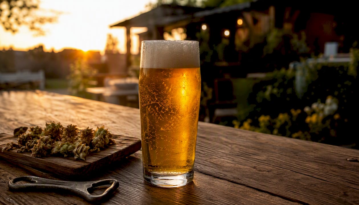 Halbliter-Bierglas mit frisch perlender Kohlensäure