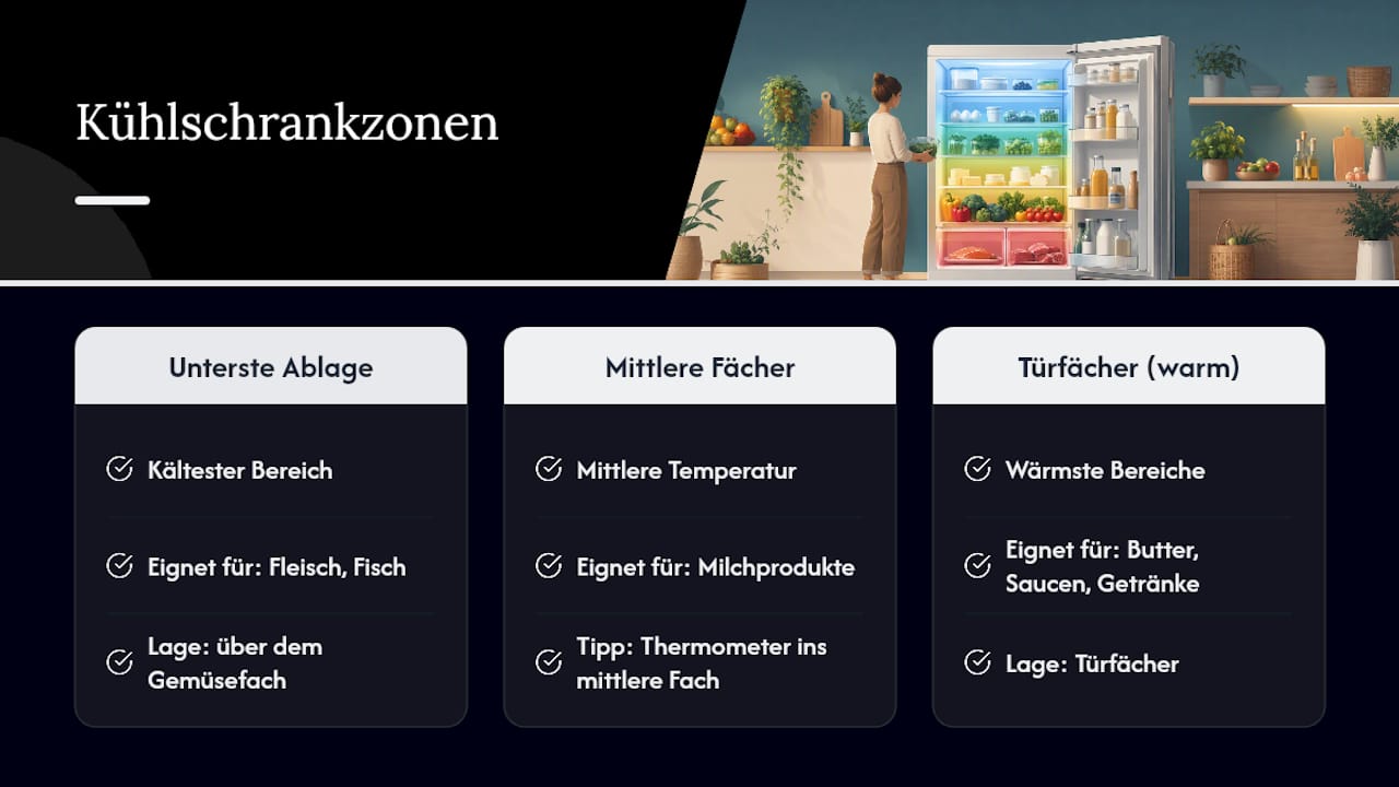Übersicht der Kühlschrankzonen: Temperaturbereiche und passende Lebensmittel auf einen Blick