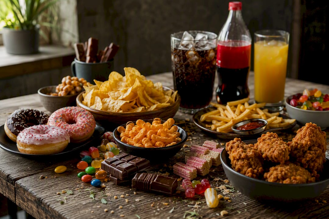 Eine breite Auswahl an kalorienreichen Snacks, die kaum Nährstoffe liefern