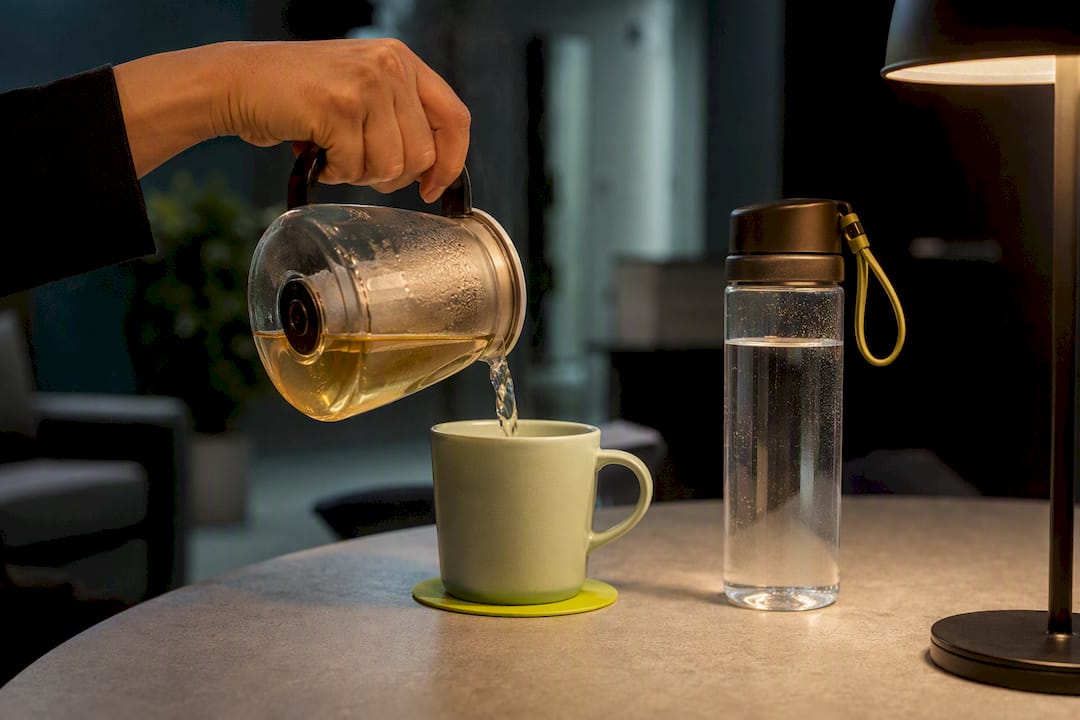 Wasser und Kräutertee für die Nachtschicht