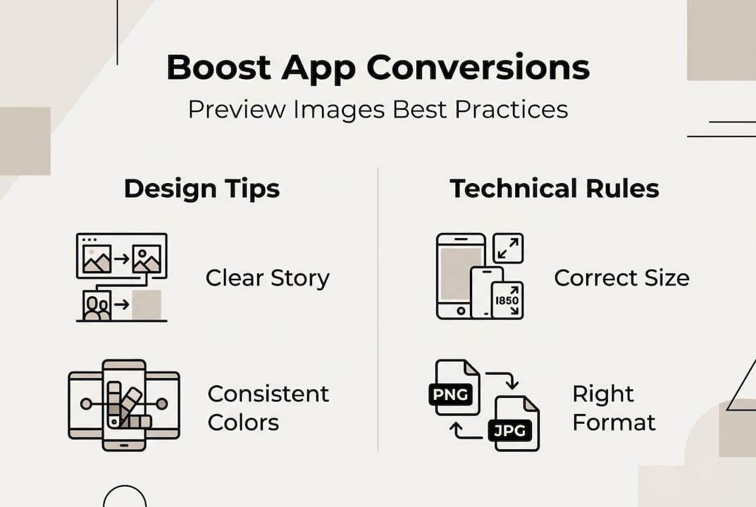 Infographic showing app preview image best practices
