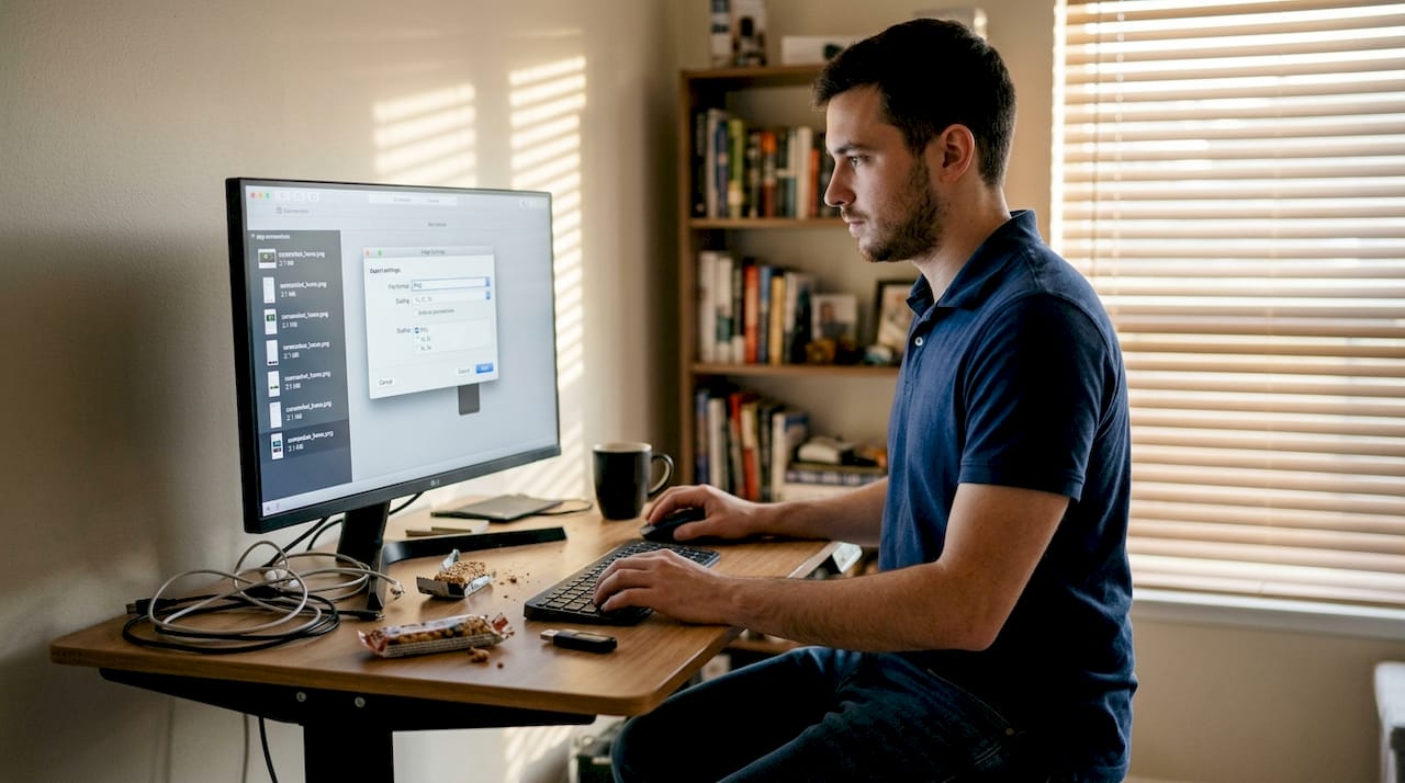 Developer exporting images on desktop monitor