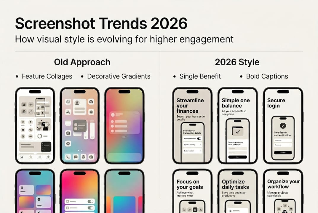 Infographic comparing old and 2026 screenshot trends