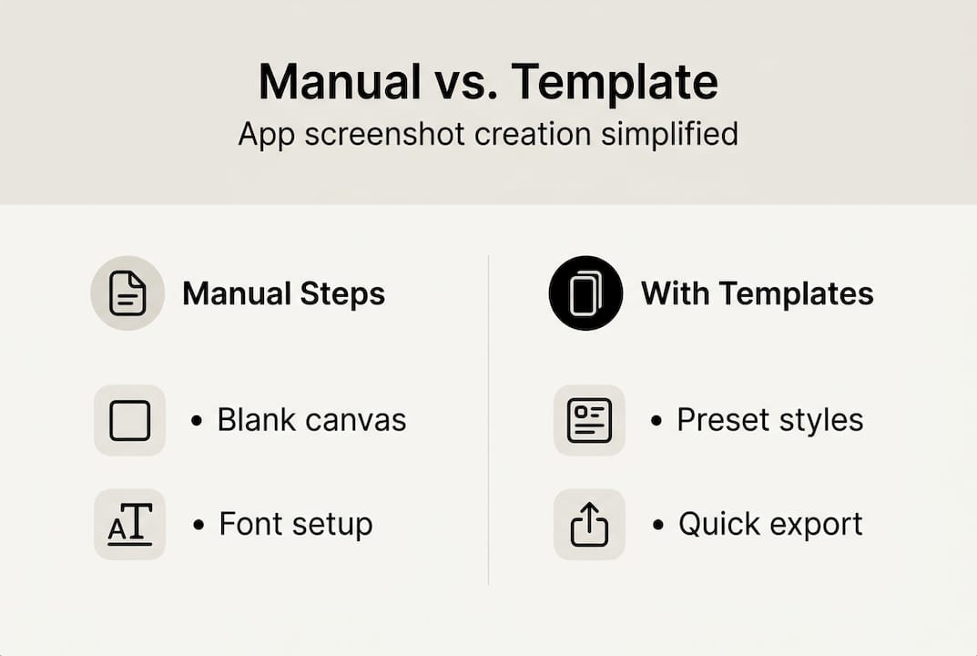 Infographic showing manual vs template screenshot creation