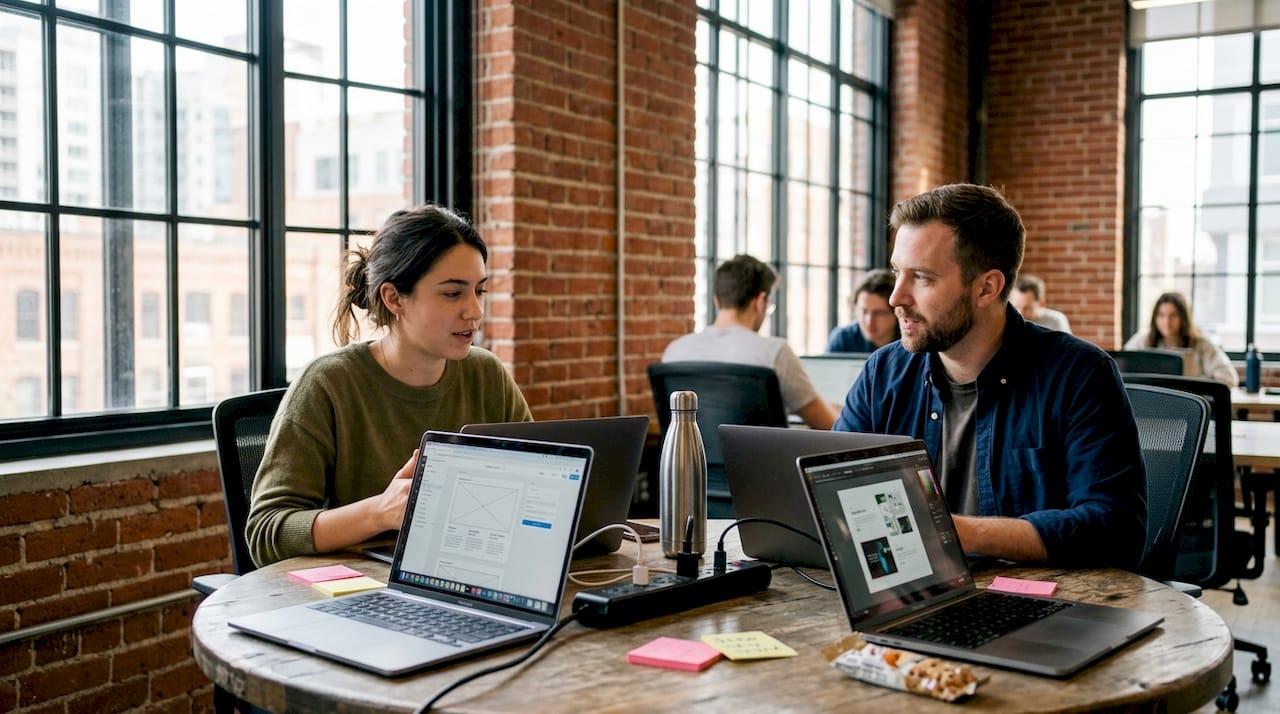 Small team collaborating on screenshot designs