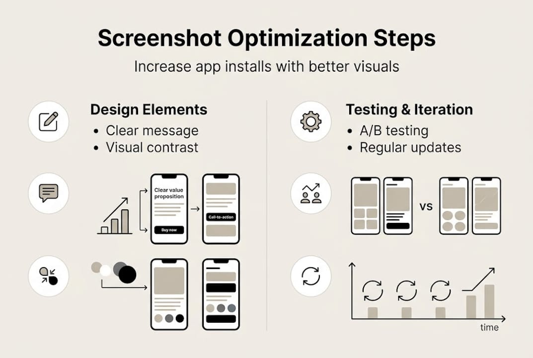Infographic showing screenshot optimization steps