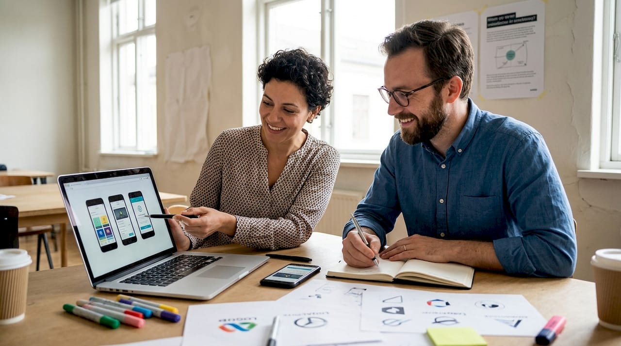 Team collaborating on app visuals and screenshots