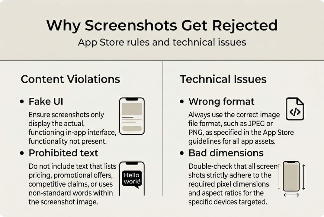 Infographic with main screenshot rejection reasons