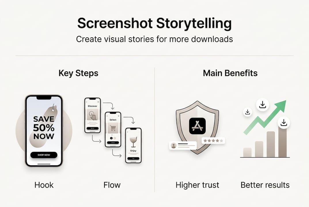 Infographic outlining screenshot storytelling steps and benefits