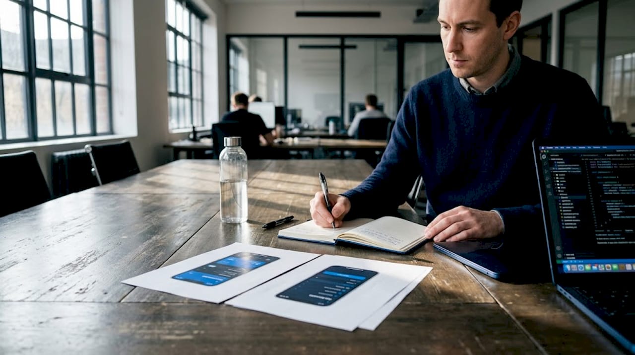 Designer comparing two app screenshot versions