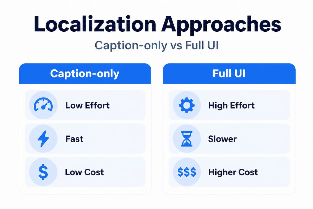 Infographic comparing caption-only vs full UI localization