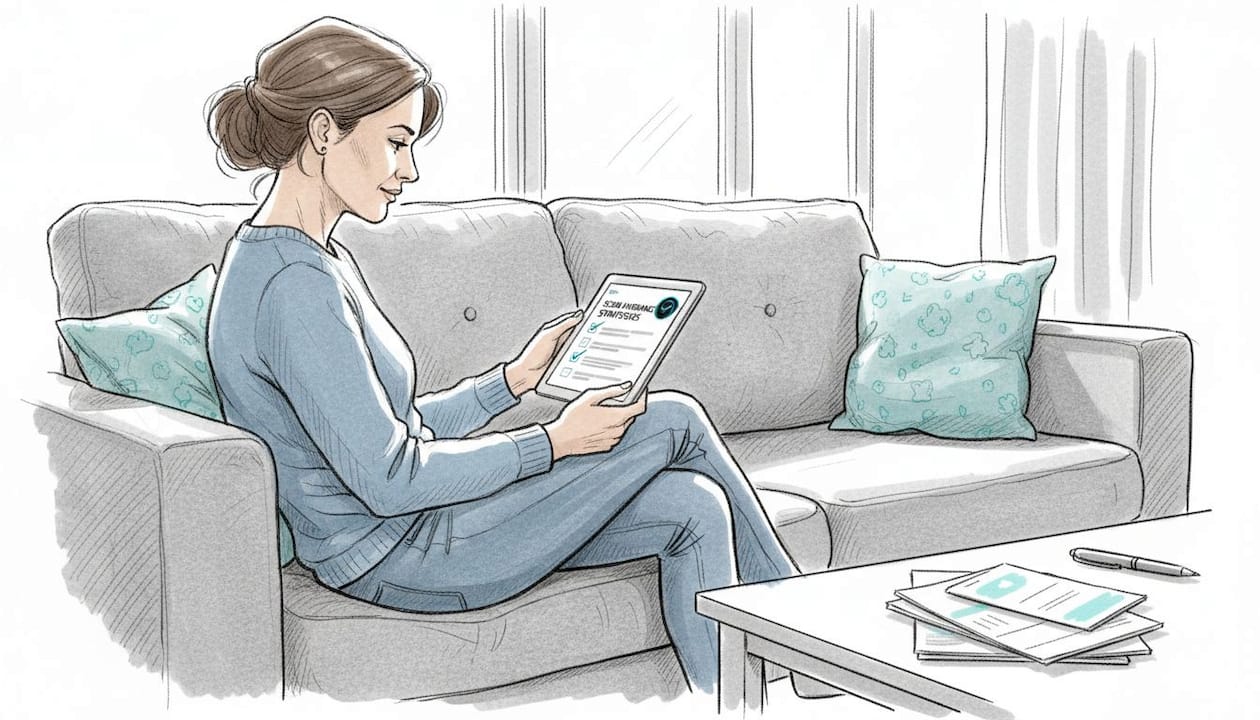 Woman studying scam avoidance strategies