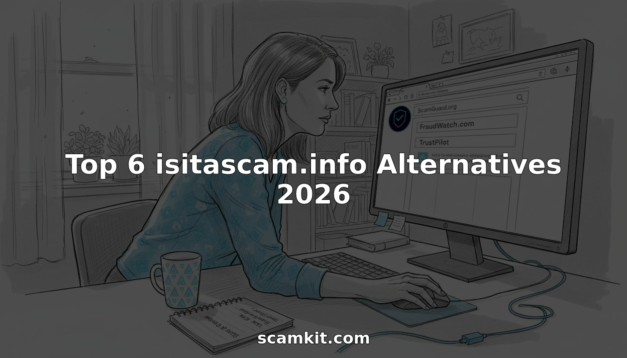 Woman comparing scam detection sites on computer at home