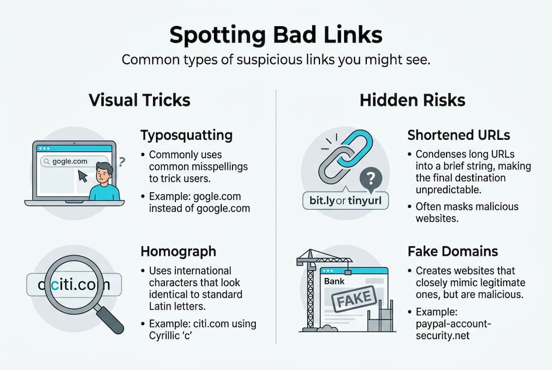 Infographic highlighting types of suspicious links