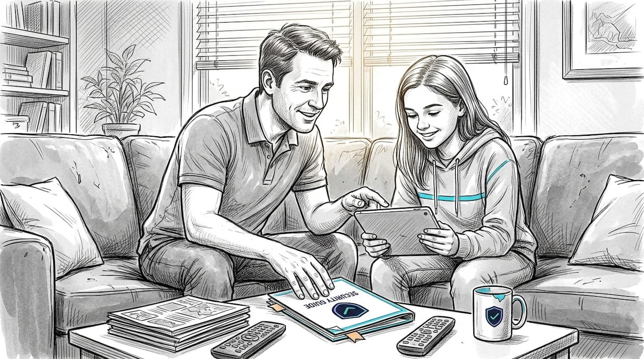 Father and daughter discussing online safety